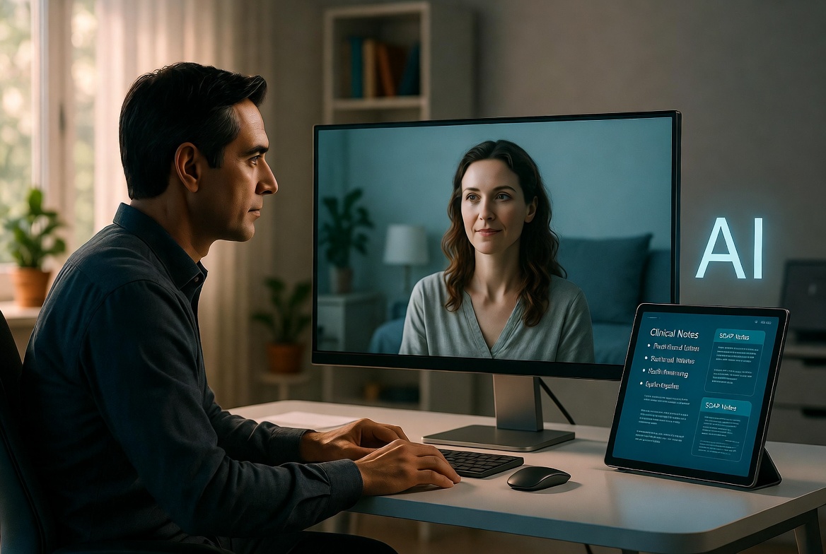 A provider on a telemedicine session with AI notes